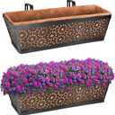 Halatool 24 Inch Window Boxes Planters, 2 Pack Sturdy Metal Deck Flower Railing Planter Box with Coco Liners for Indoor Outdoor Decor, Adjustable Rail Planter for Window Fence Porch Balcony Patio Lawn
