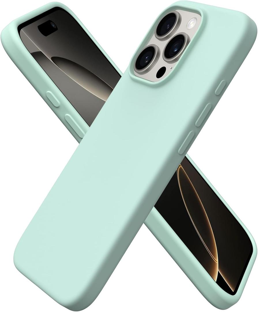 ORNARTO Compatible with iPhone 16 Pro Case 6.3", Slim Liquid Silicone 3 Layers Soft Gel Rubber Shockproof Protective Cover with Anti-Scratch Microfiber Lining-Mint Green