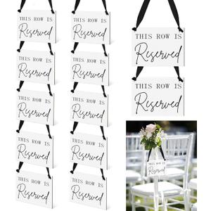 Yousoontic 12 Pack Wooden Reserved Row Sign for Wedding Chairs This Row Is Reserved Hanging Signs with Ribbon for Wedding Reception Party Restaurant Church Events Pews, 5 x 7''(Black,Elegant)