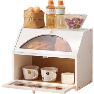Bamboo Bread Box for Kitchen Bread Storage And Organizer Farmhouse Countertop Bread box Double Layer Bamboo Wooden Extra Large Capacity(White)