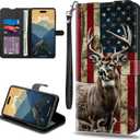 RYUITHDJP for Samsung Galaxy A16 5G Wallet Phone Case with Card Holder,RFID Blocking PU Leather Case for Women,Shockproof Flip Cover for Samsung Galaxy A16 5G,Camo Deer Flag