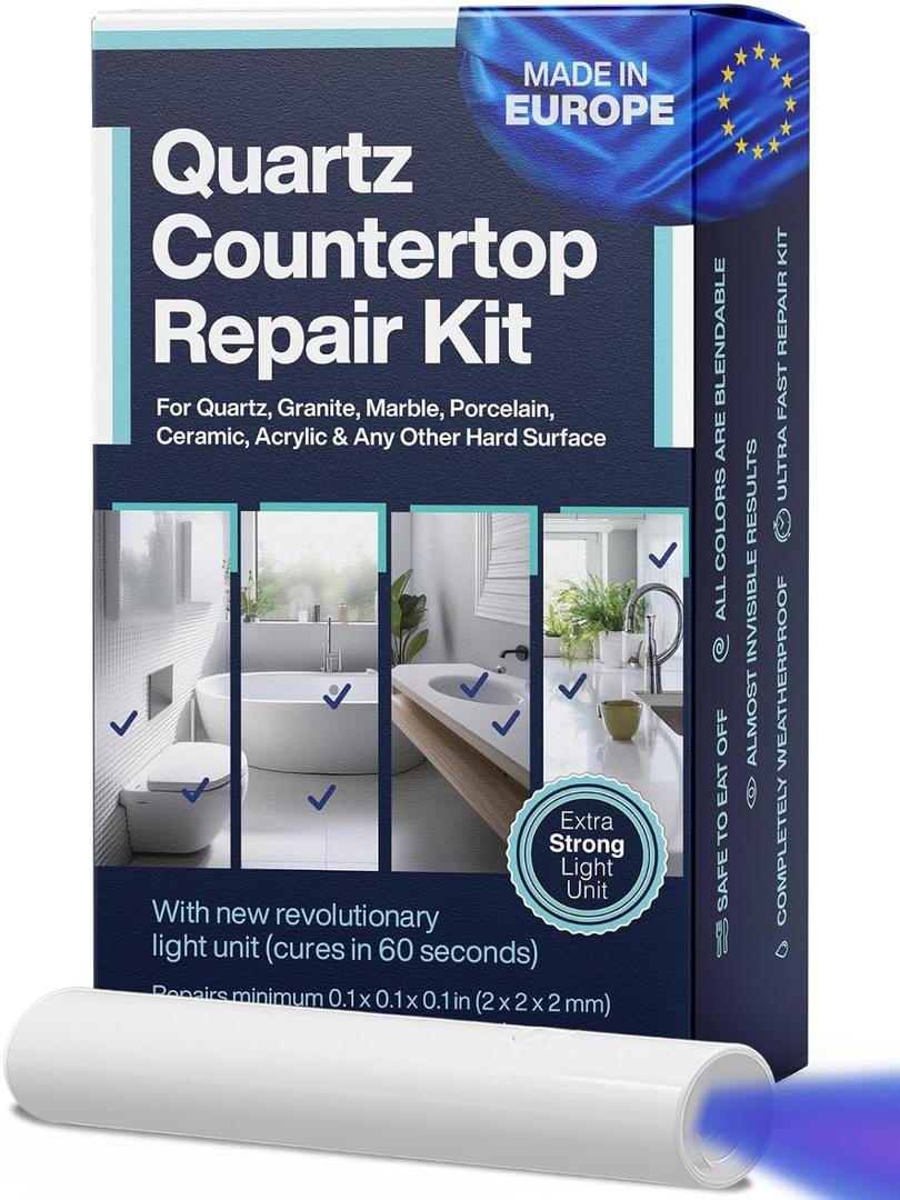 Quartz Countertop Repair Kit DIY (Clear, White Acrylic & Dark White Color) - Fix Your Defect Like a Pro I Suitable for Most Repairs I Fix Broken Chips in Minutes