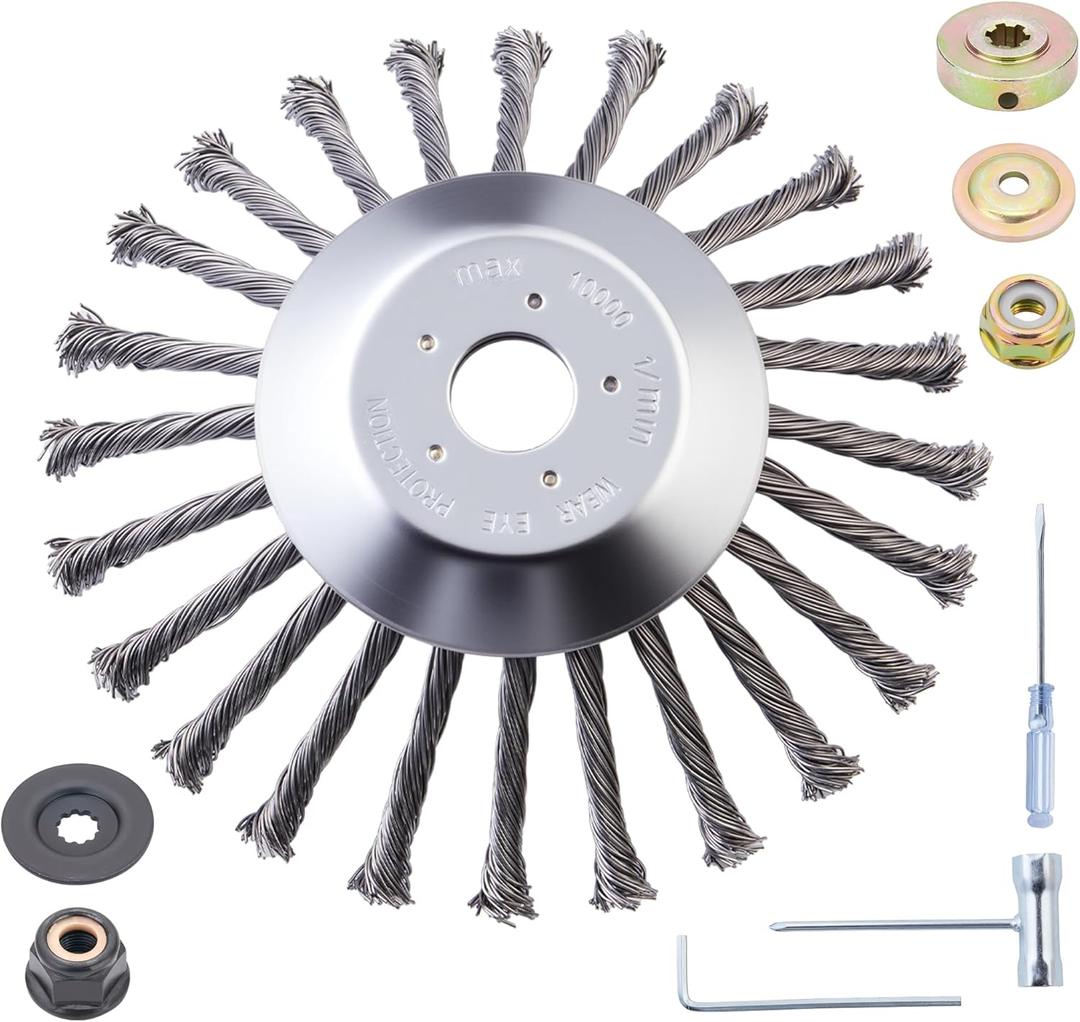 2026 Upgraded 10 Inch Indestructible Steel Wire Trimmer Replacement Head Heavy-Duty Weed Eater Head with Universal Adapter Kits, Grass Weed Rust Removal | Fits Most Straight-Shaft Trimmers