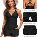Talisea Womens Tankini Swimsuits with Shorts - Two Piece Tummy Control Bathing Suits with Pockets V Neck Swimwear Boyshorts (Black, L)