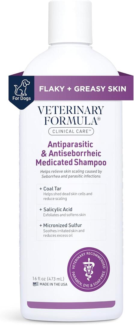 Veterinary Formula, Antiparasitic And Anti seborrheic Medicated Shampoo,16Oz,For Dog Only,EXP:06/2028