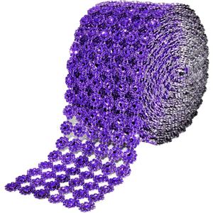 Mandala Crafts Flower Pattern 4 in 10 Yds Purple Bling Wrap Rhinestone Mesh Ribbon Crystal Diamond Wrap Rhinestone Strips Roll for Crafts Wedding Event Decoration