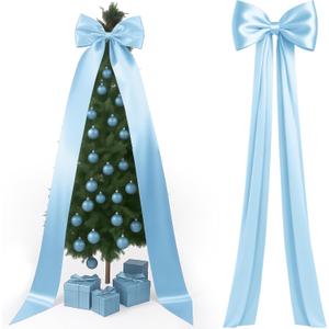 118x28 Inch Extra Large Christmas Tree Topper Bow Christmas Giant Satin Bow Decoration with Long Streamers Huge Oversized Topper Decor for Xmas Tree Holiday Party Door Wall(Blue, Satin)