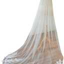 Chapel Length Floral Lace Wedding Bridal Veil with Metal Comb (98inch(250cm), Ivory)