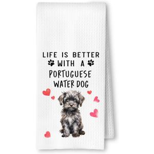 Portuguese Water Dog Kitchen Towels, Portuguese Water Gifts for Women Dish Tea Towels for Kitchen Decor, Dog Lovers Gifts Decorative Hand Towel for Bathroom, 16x24 Inches