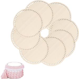 Round Crochet Basket Base 8pack: 6'' Wooden Basket Bottoms for Crochet Base - DIY Basket Weaving Supplies Craft Making for Babyshower Wedding Birthday