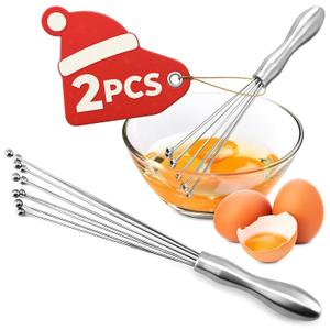 2 Pcs Ball Whisk Set  Stainless Steel Whisk Set with Comfortable Ergonomic Handle | Excellent for Eggs, 10 Ball Head, Easy to Clean  Compact 12 & 10 for Versatile Stirring