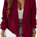 KIRUNDO Blazers for Women Oversized Business Casual 2026 Spring Fall Fashion Long Sleeve Open Front Work Office Suit Jackets (Large, Wine Red)
