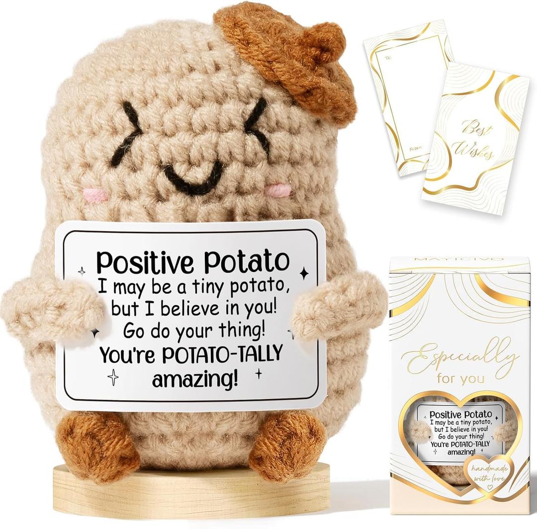 4 x Emotional Support Crochet Positive Potato Inspirational Cheer Gifts for Women,Handmade Positive Crochet Gift Thank You Birthday Mothers Day Teacher Appreciation Gifts for Coworker Nurse Mom Friend