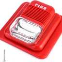 QWORK Fire Alarm, 12 / 24V DC Wired Sound and Light Fire Alarm Warning Strobe Siren Horn, Sound Alarm Security System Sensor