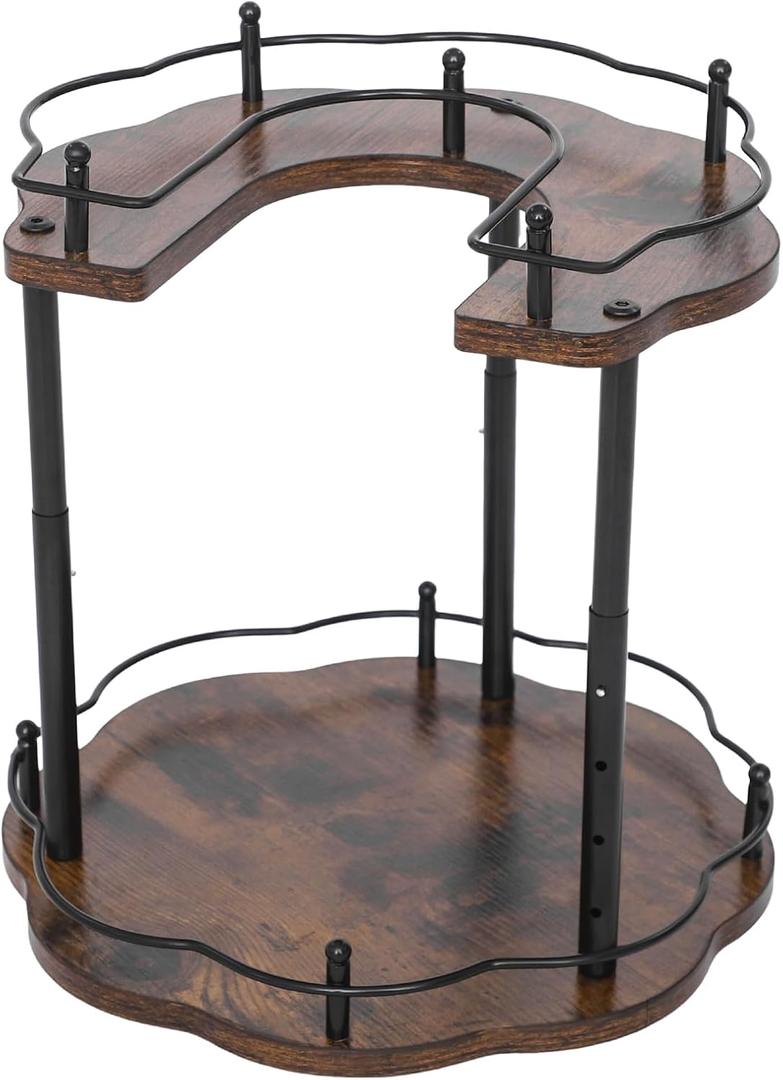 12-Inch Spice Rack Lazy Susan, 2-Tier Height Adjustable Revolving Spice Organization for Cabinet for Kitchen Cabinet, Pantry, Countertop, Dining Table, Bathroom (Black, Dark Brown)