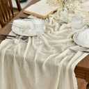 Artoid Mode Boho Beige Gauze 6 Pieces Wedding Table Runner, 120 Inch Birthday Fabric Kitchen Dining Holiday Table Decor for Home Party Indoor