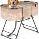 SereneLife Foldable Dog Bath Tub with Adjustable Height, 360 Access, Drain Hose & Storage Pockets 130 lb Capacity Grooming Station for Indoor/Outdoor Use (Beige)