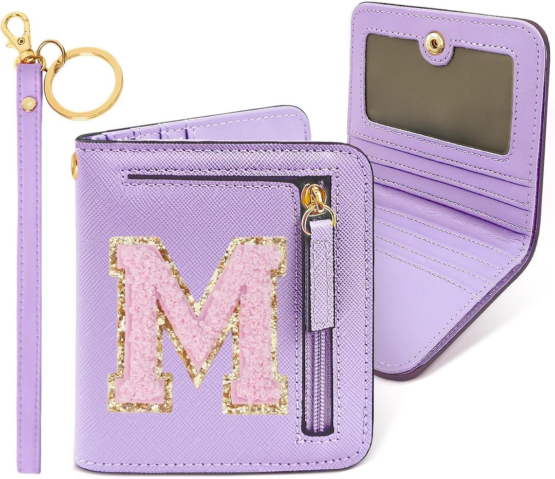 COSHAYSOO Easter Birthday Gifts Initial Wallet for Teenager Girls 8-10 10-12 12-14 14-16 Small RFID Bifold Wallet Travel Purse Unique Preteen Stuff Chenille Letter M Purple (Lavender)