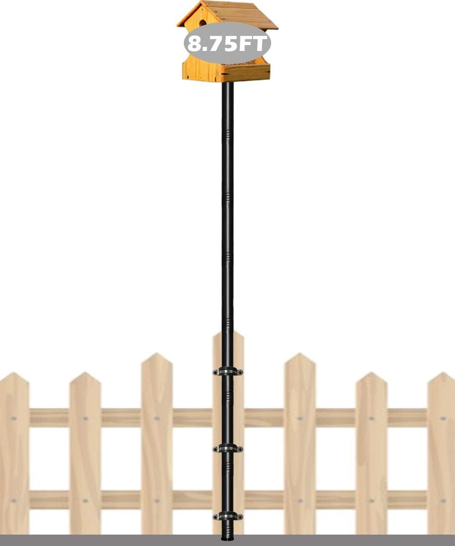 Garbuildman 105 Inch Bird Feeder Pole Kit, Heavy Duty Bird House Pole Set for Deck Fence or Patio Railing, Adjustable Universal Mounting Post Kit for Outdoors, Matte Black, 1 Pack