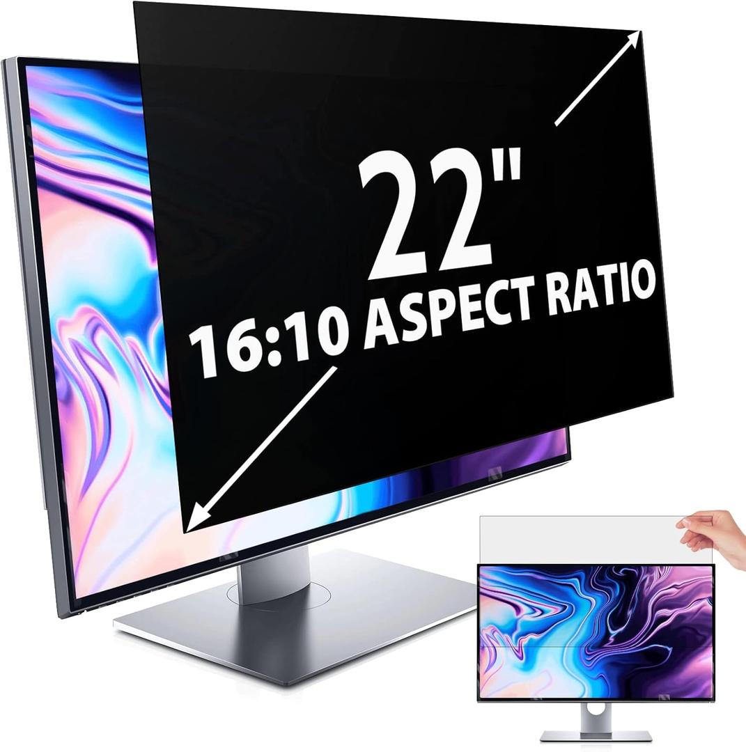 Privacy Screen for Computer Monitor 22 Inch 16:10 Aspect Ratio, Anti Blue Light Glare Removable 22 in Privacy Screen Filter Protective Film, HD 22 Inch Privacy Screen Protector for Monitor (22 Inch (Diagonal) - 16:10 Aspect Ratio)