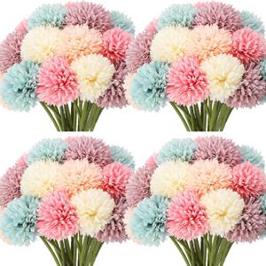 Tigeen 50 Pcs Artificial Flowers Chrysanthemum Ball Fake Flowers Lifelike Artificial Chrysanthemum Ball for DIY Wedding Bouquets Bridal Shower Table Centerpieces Home Kitchen Garden (Multi Colors)