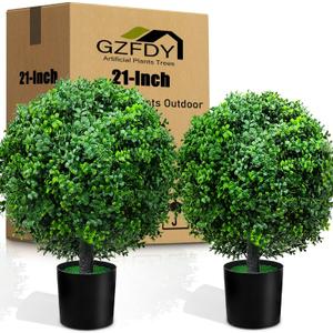 21-Inch Artificial Topiary Boxwood Ball Trees (Set of Two)  Lifelike, UV-Resistant Decor for Indoor & Outdoor Use  Enhance Your Space with Vibrant Greenery