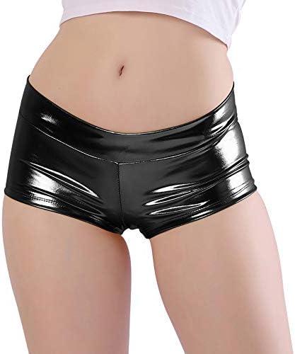 Women's Shiny Metallic Rave Booty Shorts Hot Pants Dance Bottom (US, Alpha, Large, Regular, Regular, Black)