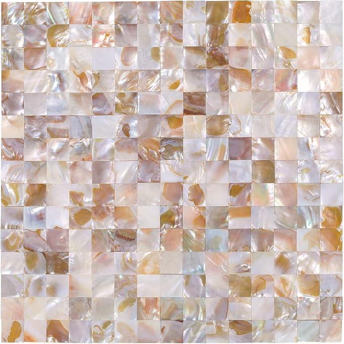 5 - Sheet Pearl Shells Tile Peel and Stick Backsplash, Self Adhesive Wall Tile for Kitchen, Bathroom, Bedroom (11.8"X11.8", Blue)