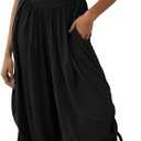 Fisoew Womens Casual Jumpsuits Summer Halter Straps Sleeveless Overalls Ruched Barrel Wide Leg Side-Cinch Long Pant Rompers, Large, Black