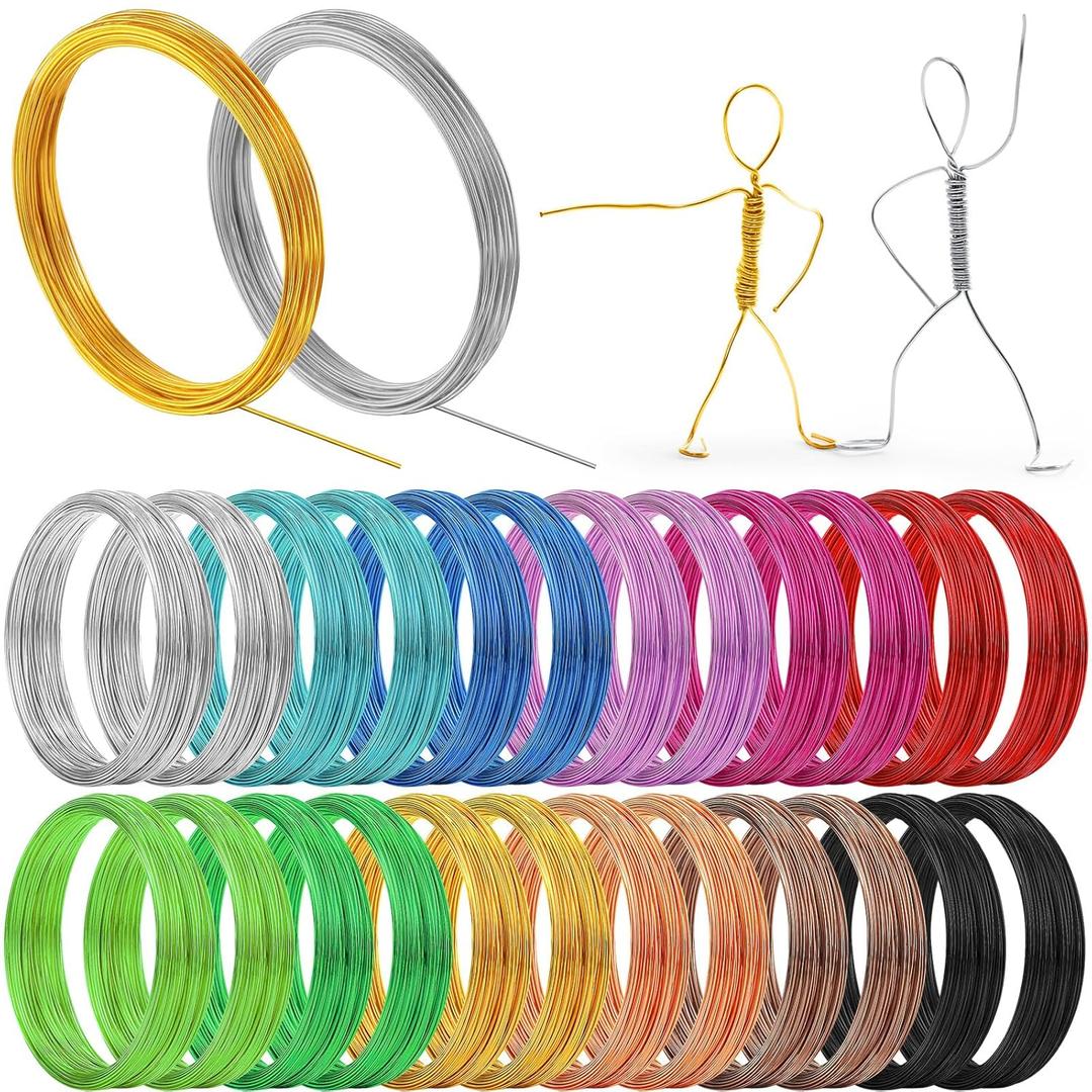 Ferraycle 25 Rolls Wires Colored Aluminum Crafts, 20 Gauge 0.8 mm Metal Artistic Floral Beading Wire for Jewelry DIY Craft Wreath Making (410 Feet,12 Colors)