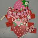 Haooryx Strawberry Birthday Sign Wooden Centerpieces - 6Pcs Sweet Berry ONE Letter Sign 1st First Birthday Party Decoration Table Topper for Girl Birthday Baby Shower Party Table Photo Prop Decoration