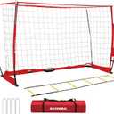 BaseGoal Soccer Goal,Soccer Net,Soccer Goals for Backyard,with Bow Frame,Collapsible Metal Base and Agility Ladder, 6x4ft
