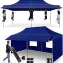 COBIZI 10x20 Pop Up Canopy Tent with Awning,Heavy Duty Canopy UPF 50+ All Season Wind Waterproof Commercial Outdoor Street Vendors Party Tents for Parties Canopy with Roller Bag(10 x 20 ft Dark Blue)