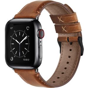 Fullmosa Compatible with Apple Watch Band Retro Leather 42mm 41mm 40mm 38mm for Apple Watch Series 11 10 9 8 7 6 5 4 3 2 1, SE3/2/1, Brown+Black Buckle