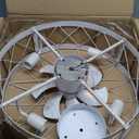 Flush Mount White Caged Ceiling Fan with Light, 20" Small Bladeless Ceiling Fan and Remote, Rustic Low Profile Ceiling Fans 4-Speed Reversible Enclosed Ceiling Fans for Bedroom Kitchen Farmhouse