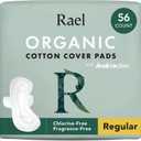 Rael Organic Cotton Cover Pads - Regular Absorbency, Unscented, Ultra Thin Pads with Wings for Women (56 Total) (56 Count (Pack of 1))