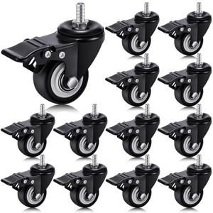 Set of 12 M8 Caster Wheels 2 Inch M8 x 25 mm Swivel Threaded Stem Caster Locking Standing Desk Wheels Heavy Duty 360 Polyurethane with Dual Brake, No Noise, 400 lb for Cart Desk Furniture