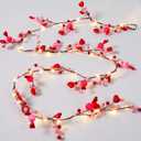 6.5ft Valentine's Day Garland with String Lights Pink Red Berry Garland Battery Powered Heart Shaped Ball Fairy String Lights for Valentine's Day Party Home Table Wall Decoration