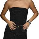 MakeMeChic Women's Denim Corset Top Strapless Rhinestone Sparkly Zip Up Back Y2k Jean Crop Tops, XL