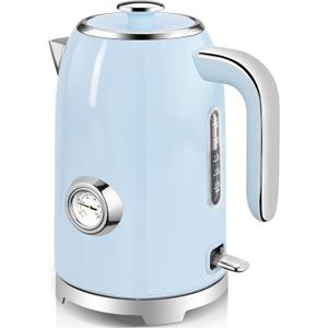SUSTEAS Electric Kettle - 57oz Hot Tea Kettle Water Boiler with Thermometer, 1500W Fast Heating Stainless Steel Tea Pot, Cordless with LED Indicator, Auto Shut-Off & Boil Dry Protection, Blue