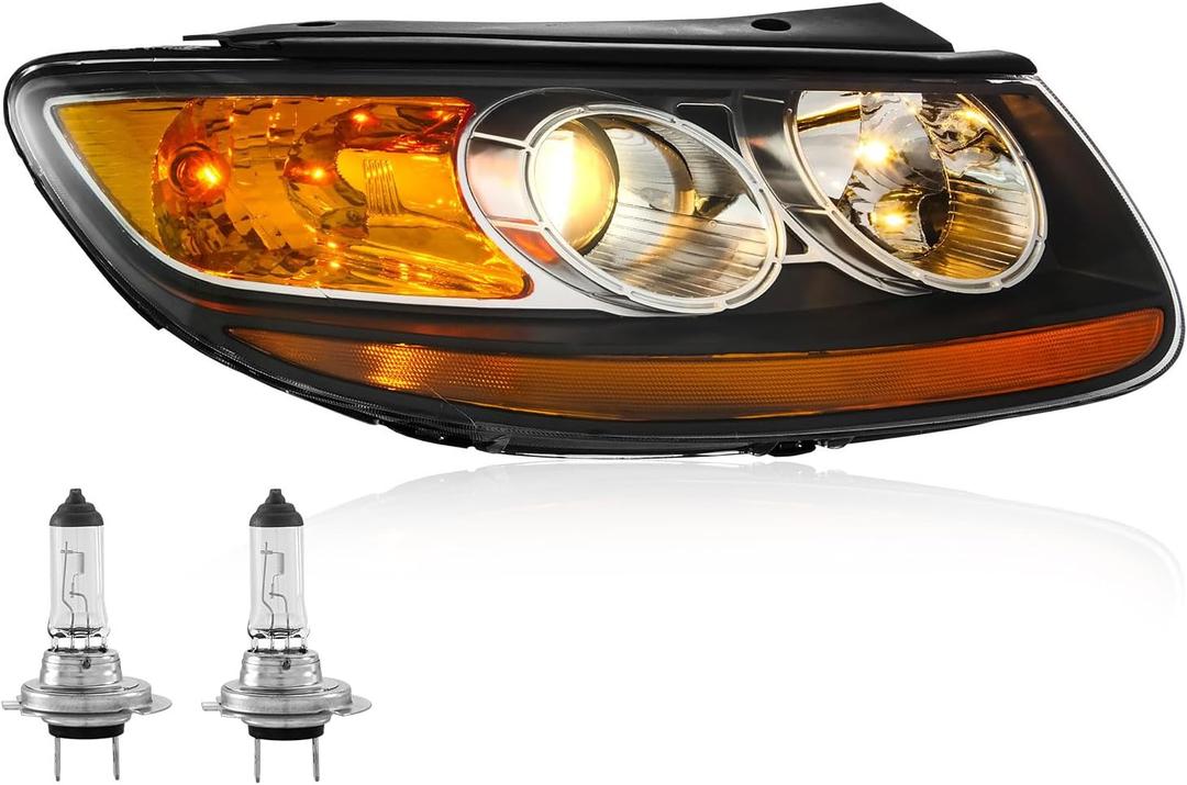 TODO Headlights Assembly Pair Compatible with 2007 2008 2009 2010 2011 2012 Hyundai Santa Fe 6 Pin Headlamp Replacement with Bulbs,Right Passenger Side