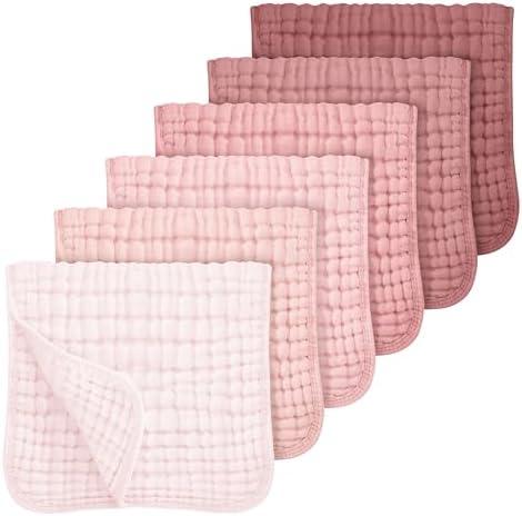Looxii Muslin Burp Cloths Baby Girl 6 Pack - 20" x 10" - Ultra Soft & Absorbent, 6-Layer 100% Cotton for Spit Up & Drool- Gentle Baby Burping Cloth, Newborn Essentials Shower Gift Girl, Gradient Pink