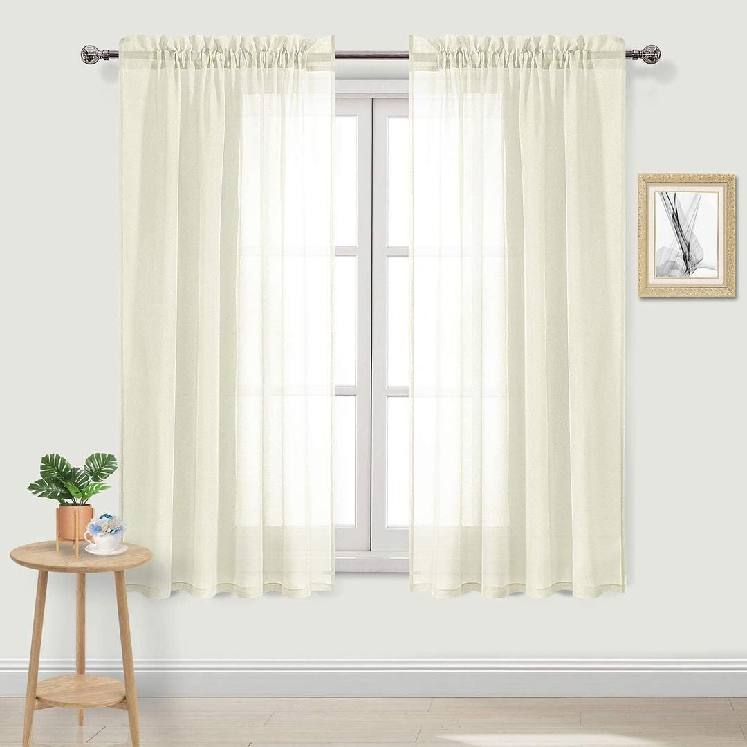 DWCN Ivory Sheer Curtains Semi Transparent Voile Rod Pocket Curtains for Bedroom and Living Room, 42 x 63 Inches Long, Set of 2 Panels