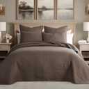 Levtex Home - Cross Stitch Cocoa Bedspread Set - King Quilted Bedspread and Two King Shams - Cross Stitch Pattern - Bedspread (120x104in.) and Shams (20x36in.) - Cotton (Chocolate)