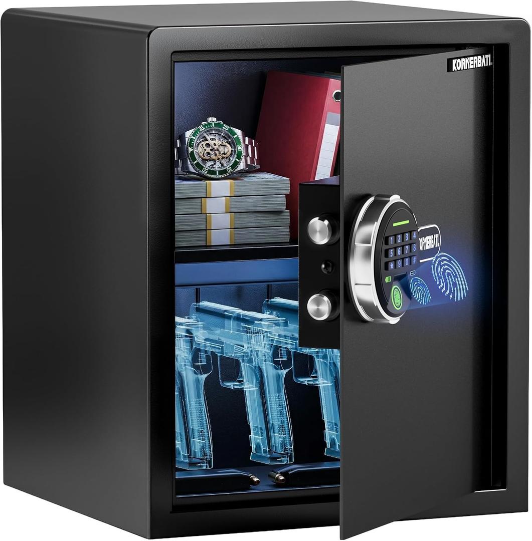 KornerBatl 30 lb Biometric Gun Safe, 4 Handgun Storage with Rack