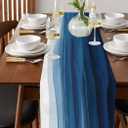 Ombre Table Runner 13x72 inch, Gradient Blue Waves Abstract Art Dinning Table Runner for Farmhouse Wedding Party Barbecue Table Decor