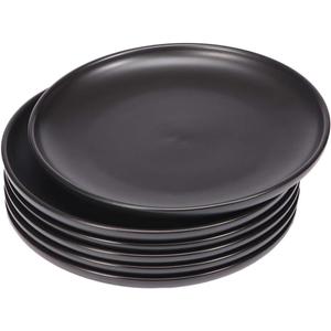 BonNoces Matte Black Porcelain Dinner Plate Set, 8-Inch Modern Round Reusable Lunch & Dessert Plates, 6 Count