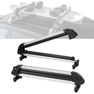 VEVOR Universal Car Roof Rack - Fit Most Crossbars, Carry up to 6 Pairs of Skis or 4 Snowboards, Aluminum Snowboard Ski Rack with Lock & Rubber Padding