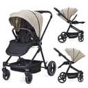 Foldable Baby Stroller, High Landscape Pushchair for Newborn, Toddler, Convertible Infant Pram with Reversible Backrest, Storage Basket, Adjustable Footrest & Canopy, Cup Holder, Cream