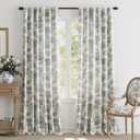 jinchan Floral Curtains Burlap Look Curtain 96 Inch Long Faux Linen Black Flower Patterned Drapes for Living Room Light Filtering Farmhouse Curtain Rod Pocket Window Curtains for Bedroom 2 Panels, Flora Black on Off White